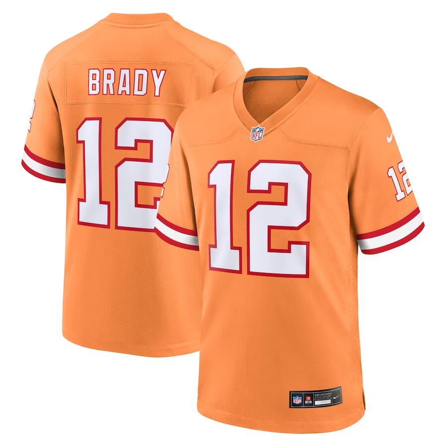 Men's Tampa Bay Buccaneers #12 Tom Brady Orange Throwback Limited Stitched Game Jersey